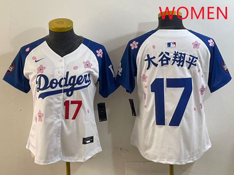 Women Los Angeles Dodgers #17 Ohtani White Blue Sakura Edition 2025 Nike MLB Jersey style 12